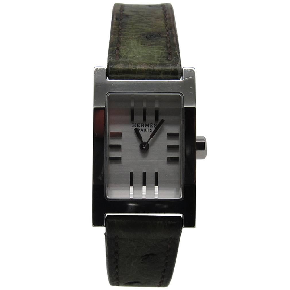 Steel Hermes Tandem Watch with Leather Bracelet