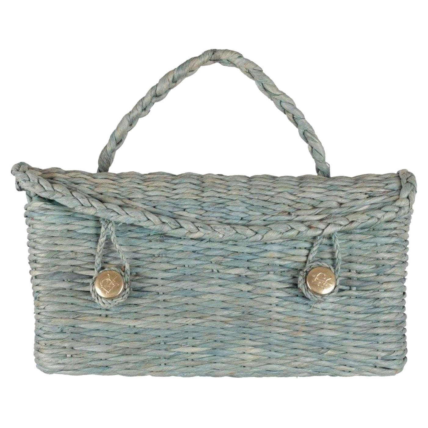Roberta di Camerino Vintage Green Woven Raffia Straw Handbag Bag For Sale
