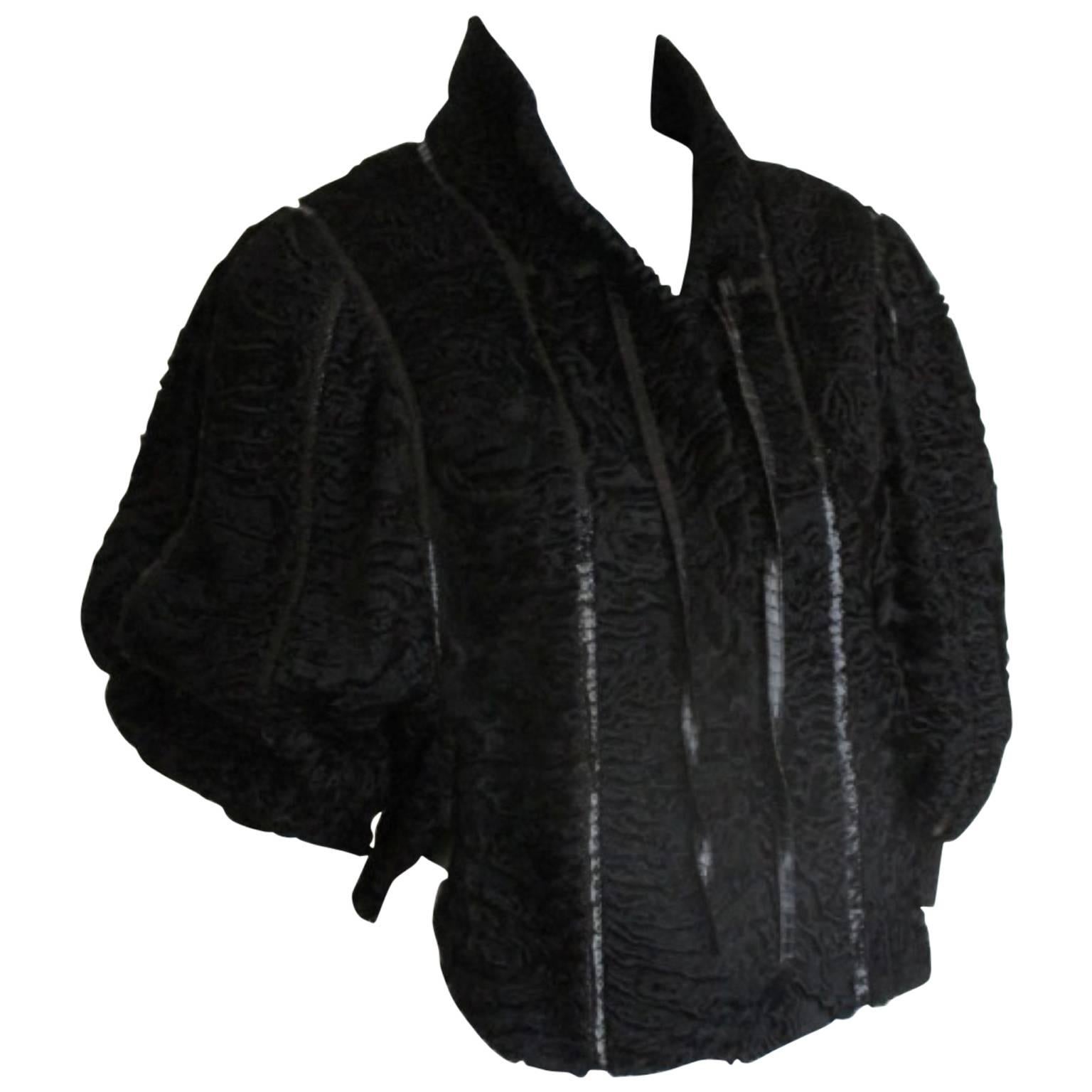 Exclusive Black Short Persian Lamb fur cape/jacket For Sale