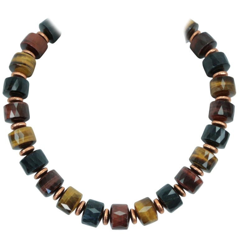 Exquisite Vintage Tiger Eye and Copper Statement Necklace For Sale