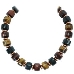 Exquisite Retro Tiger Eye and Copper Statement Necklace