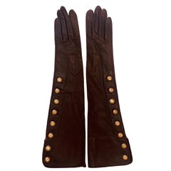 Chanel Buttery Soft Chocolate Brown Lamb Leather 8 Button Elbow Length Gloves 7