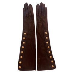 Chanel Buttery Soft Brown Lamb Leather 8 Button Elbow Length Gloves 7