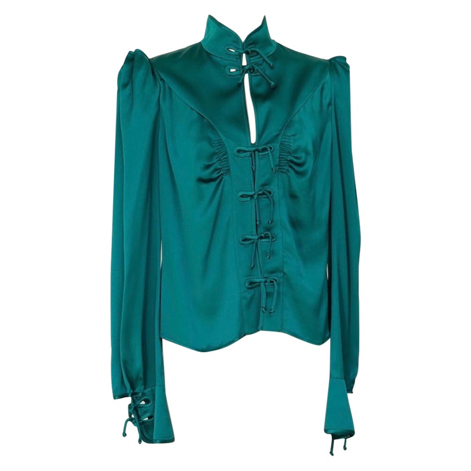 Tom Ford For Yves Saint Laurent A/W 2004 Chinoiserie Pagoda Shoulder Silk Blouse For Sale 3