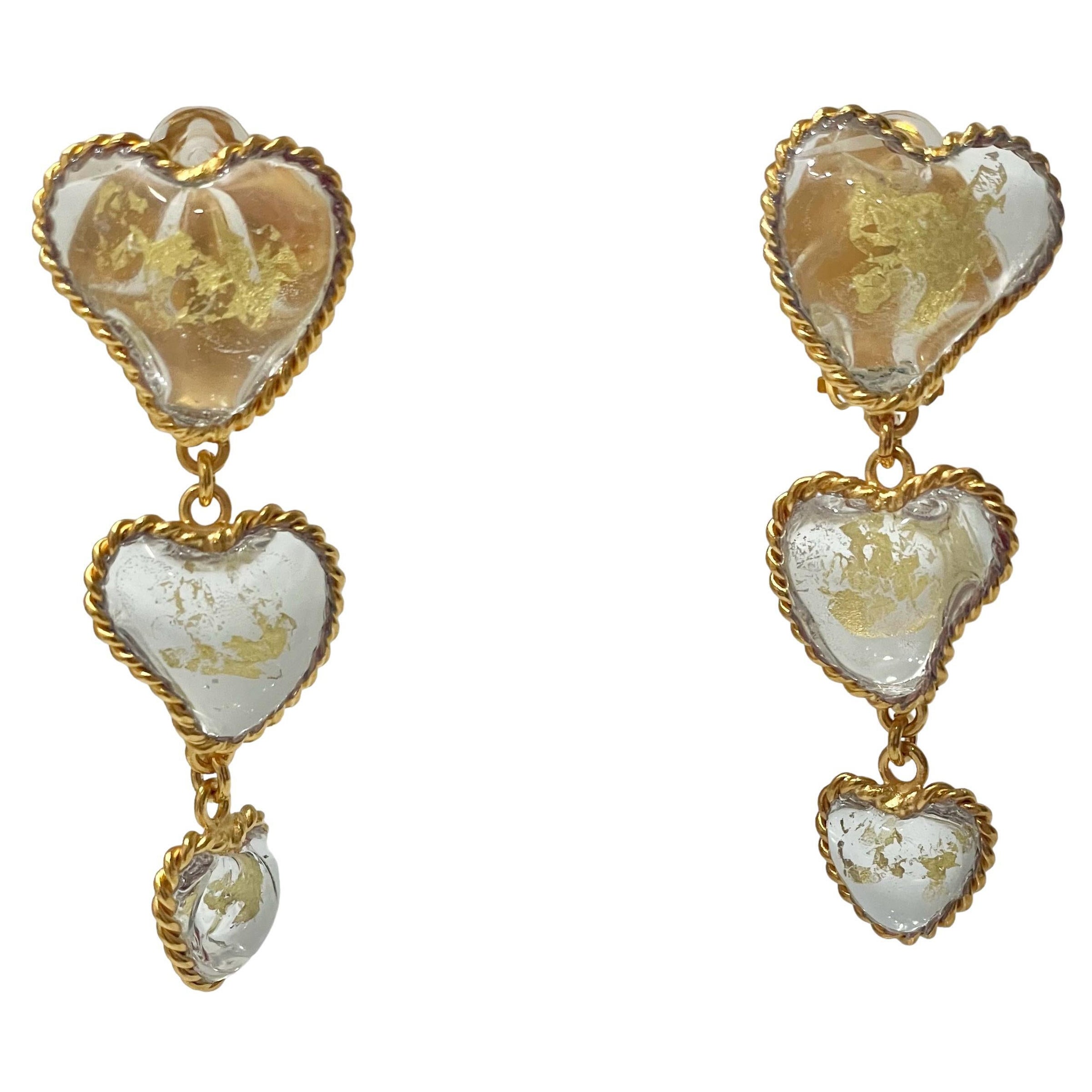 Pate de Verre 3 Hearts Earrings For Sale