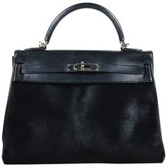 Hermes Black Evercalf Box Calf Leather Ponyhair "Retourne Troika Kelly" 32cm Bag 7