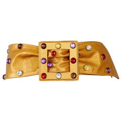 Vintage YVES SAINT LAURENT Ysl Jewel Studded Metallic Wide Leather Belt