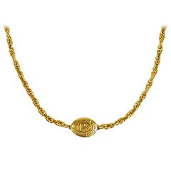 Vintage Chanel Gold Tone 'CC' Oval Station Single Strand Chain Necklace
