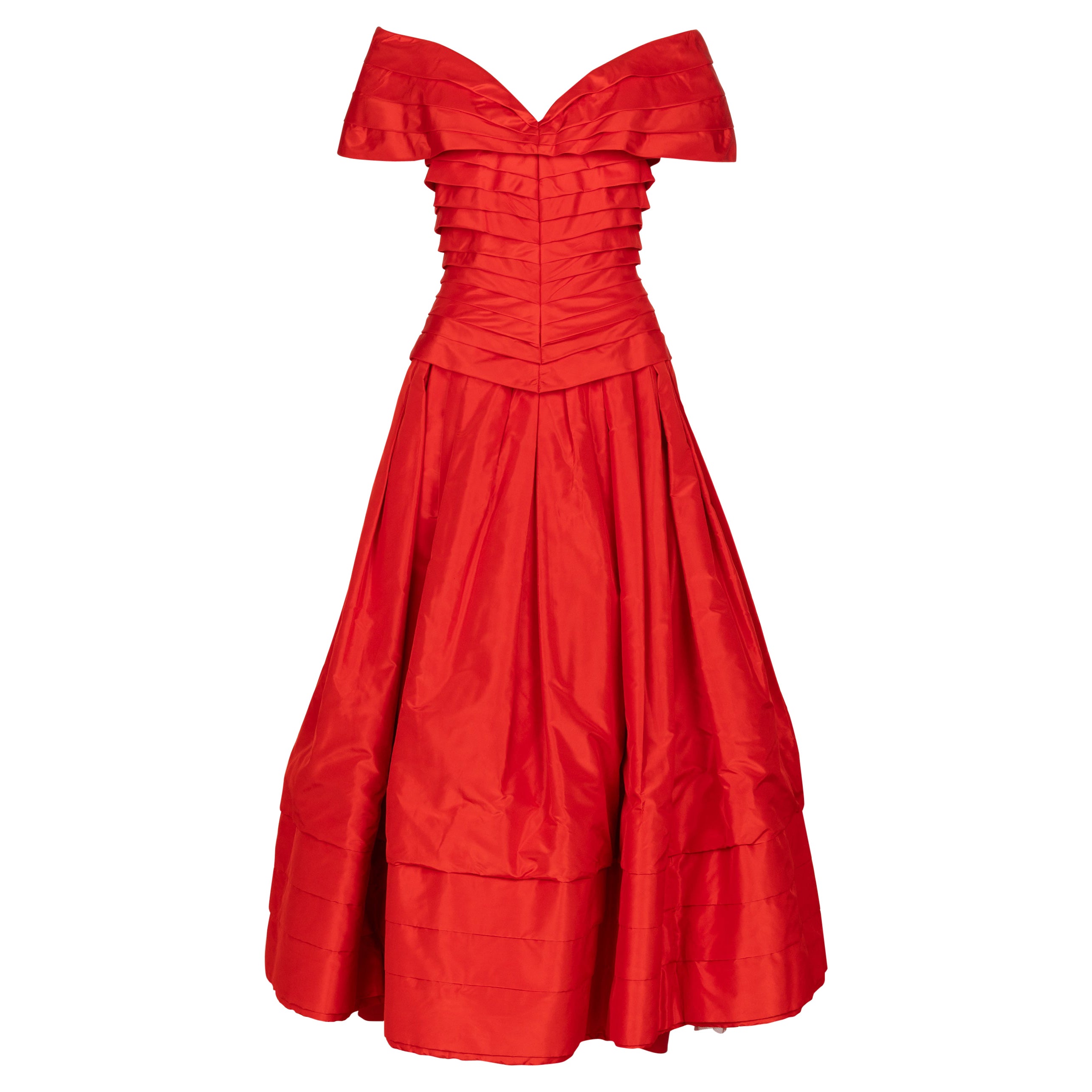 Sensational Scaasi 1980s Red Off The Shoulder Dress For Sale