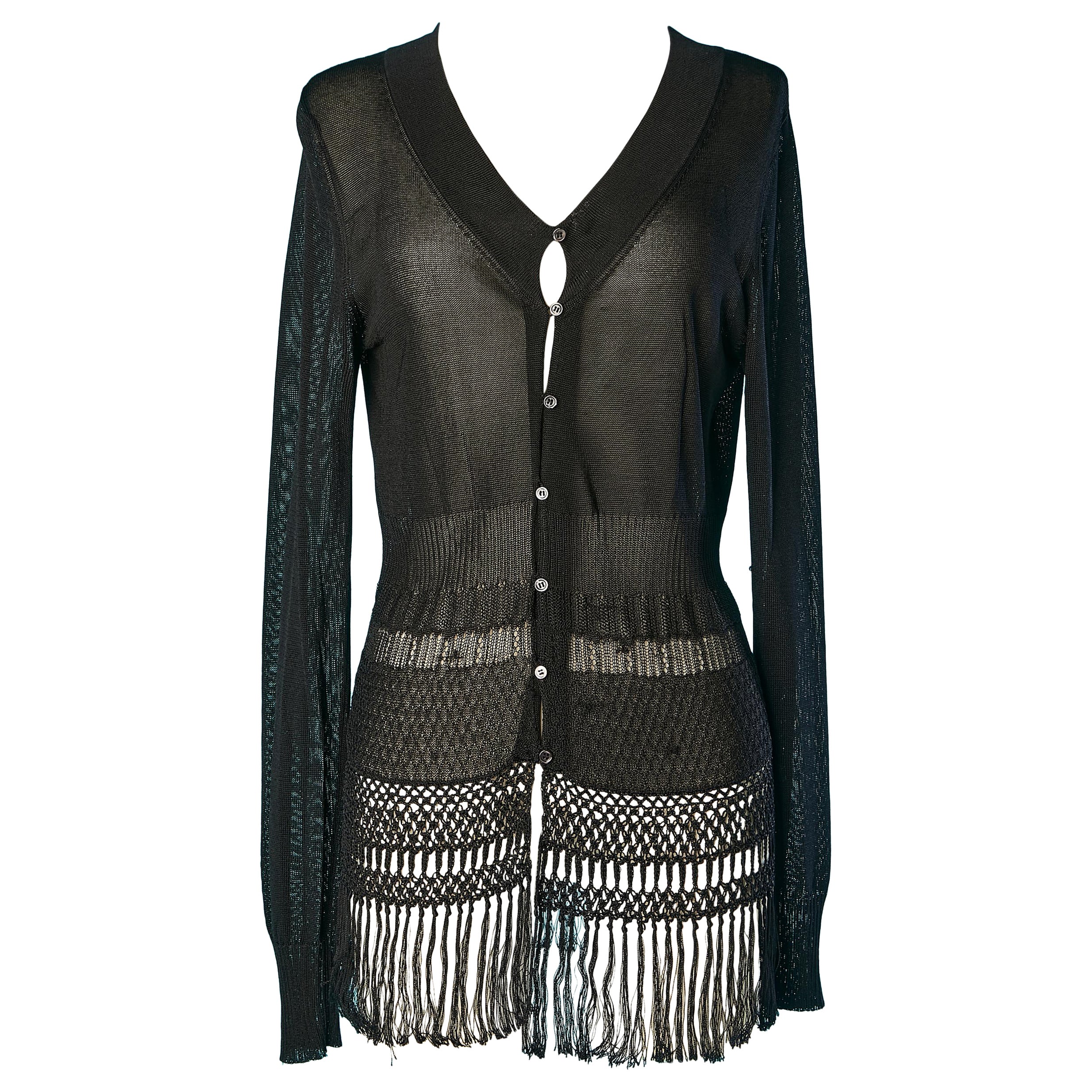 Black rayon cardigan ended with fringes Christian Lacroix Bazar 