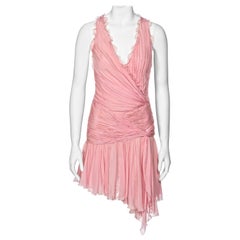 Retro Atelier Versace Couture Pink Pleated Silk and Lace Mini Dress, ss 2004
