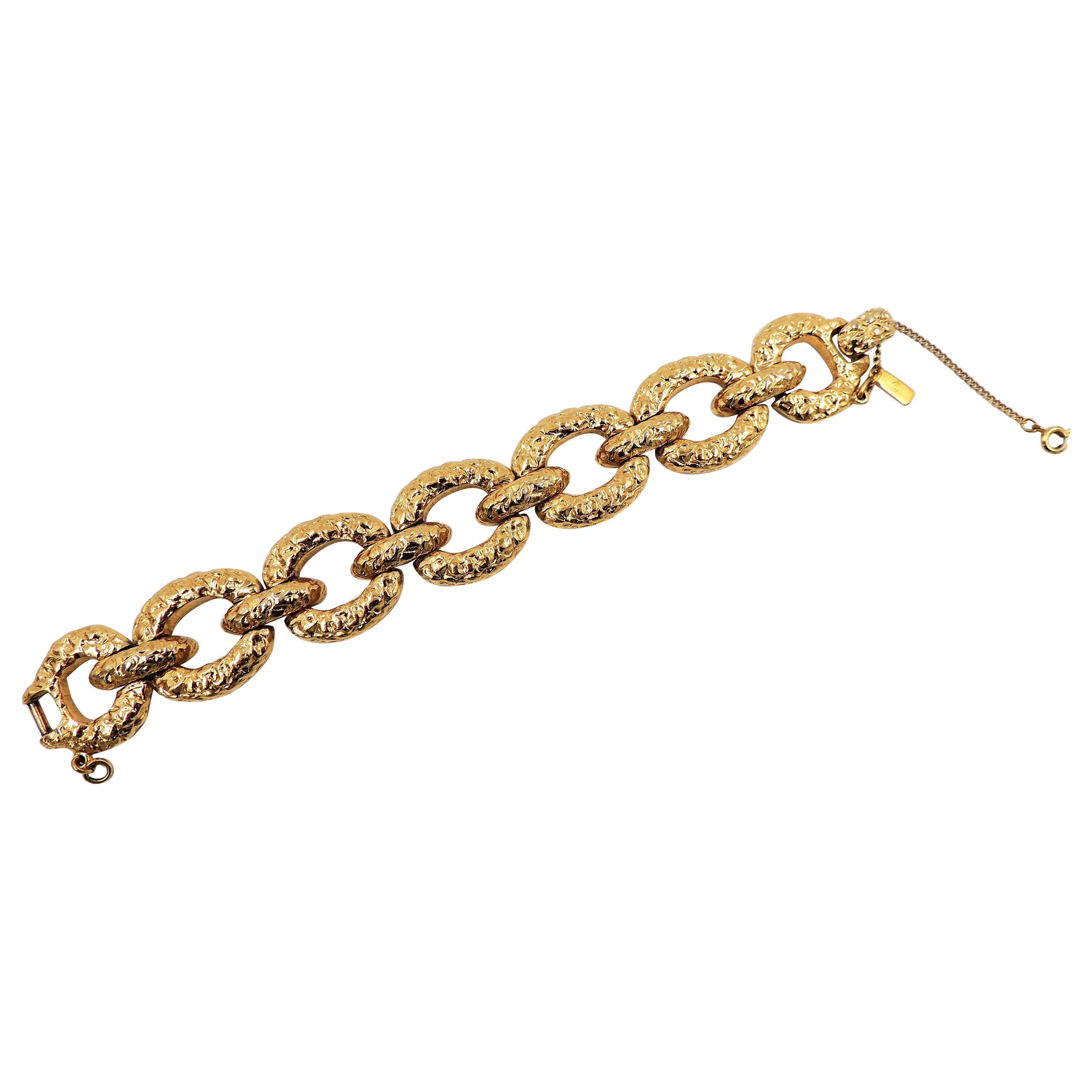 Vintage Signed Monet "Gold Nugget" Wide Link Bracelet, 1973 For Sale