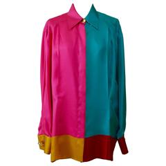 1990s GIANFRANCO FERRE' Oversize Panel Colors Silk Maxi Shirt