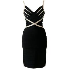 Herve Leger Couture Black and White Bandage Hourglass Dress