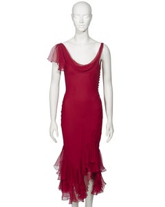 John Galliano Cranberry Red Bias Cut Silk Evening Dress, fw 2008