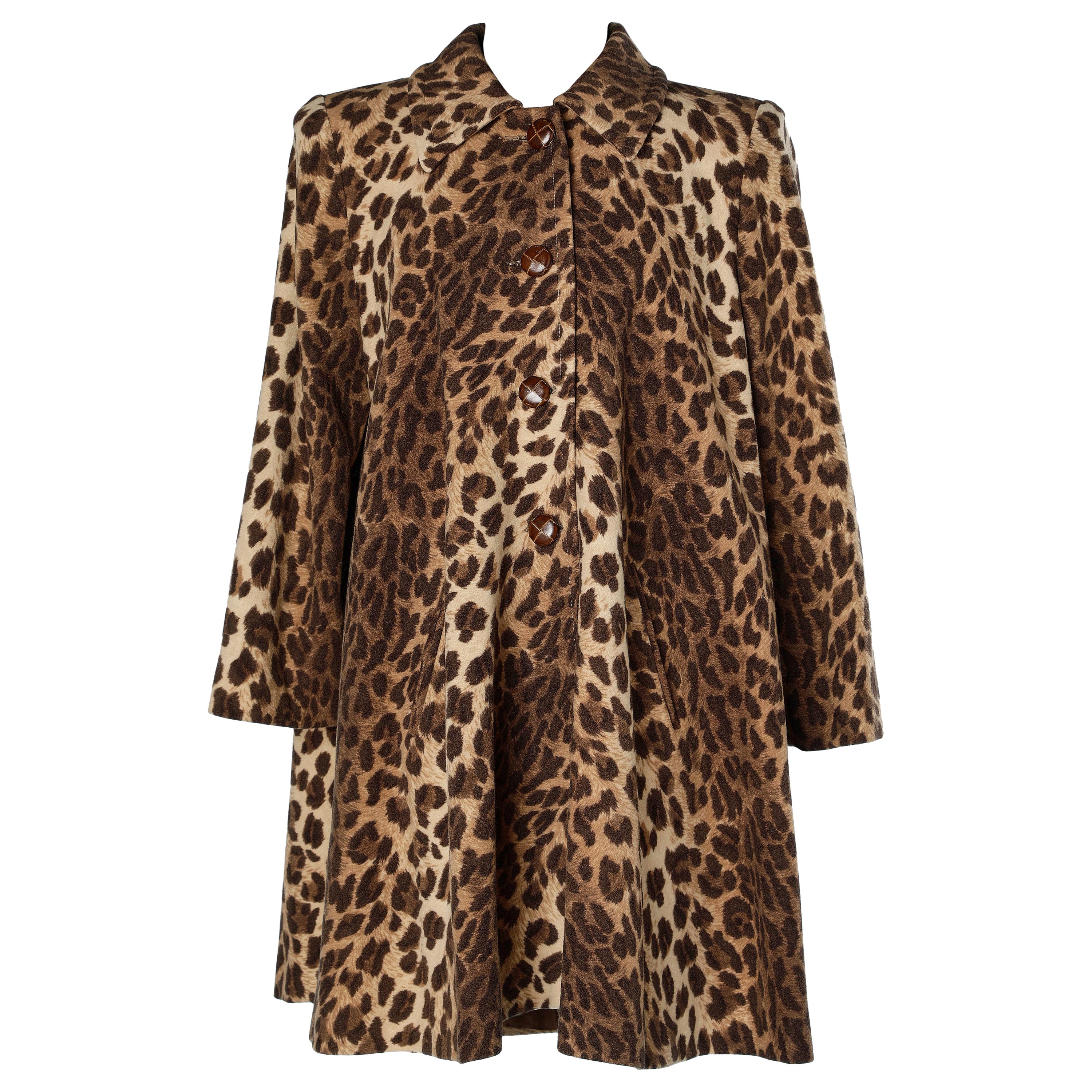 Animal printed "A" line wool and cashmere coat Gaetano Navarra  For Sale