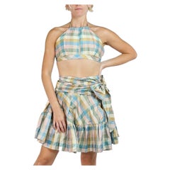 Morphew Collection Multicolored Silk Taffeta Plaid Halter Top