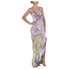 Morphew Collection Purple & Yellow Cotton Crochet Lace Long Dress