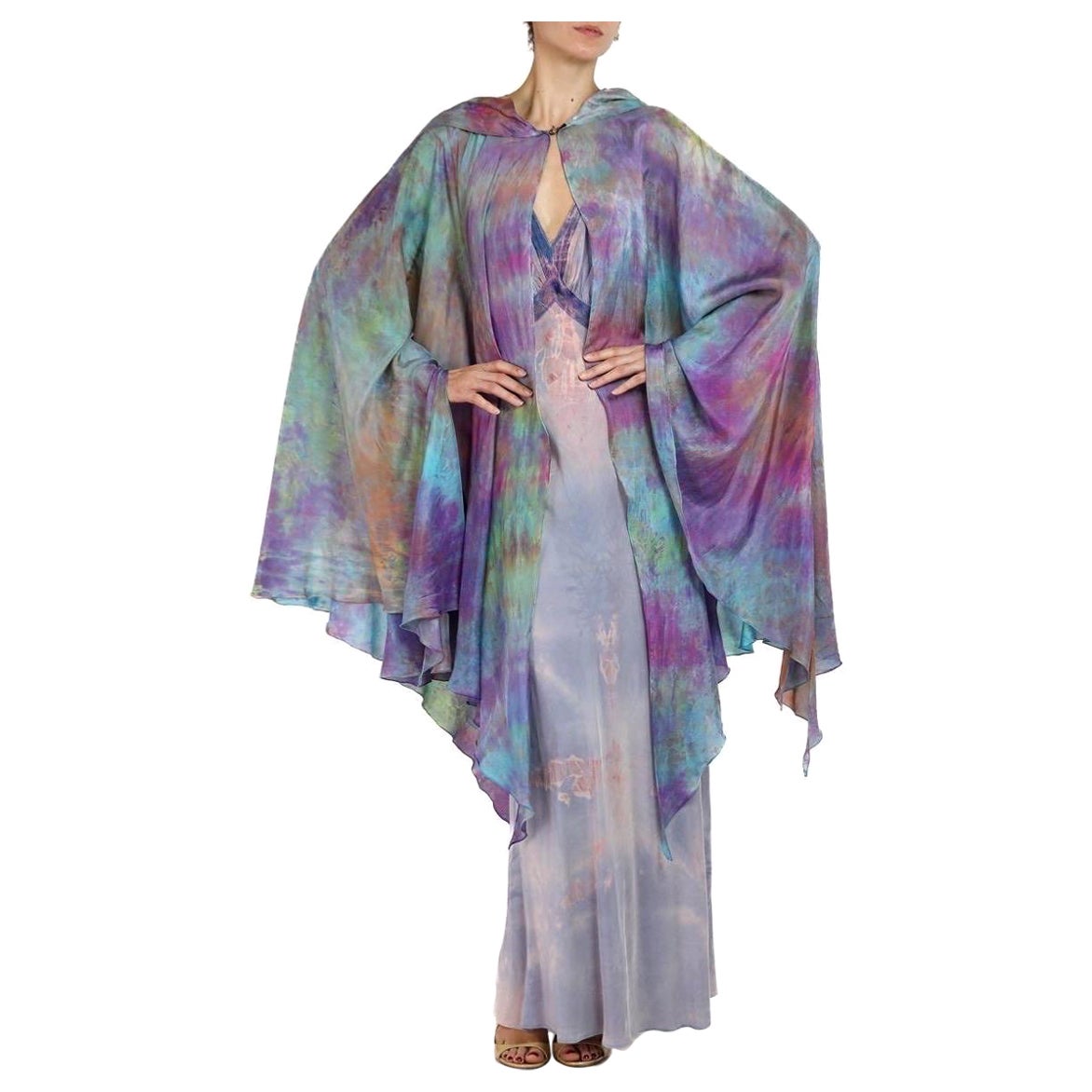 1990S Pink & Purple Silk Tie Dyed Slip Dress With Hooded Jacket For Sale