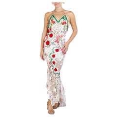 Morphew Collection Rot & Weiß Floral Baumwolle Hand-Crochet 40'S Hanky Kleid