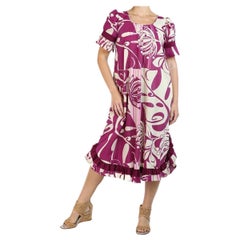 Lila & Cremefarbenes Kleid aus Poly/Baumwolle, hergestellt auf Hawaii von Muumuu, 1970er Jahre