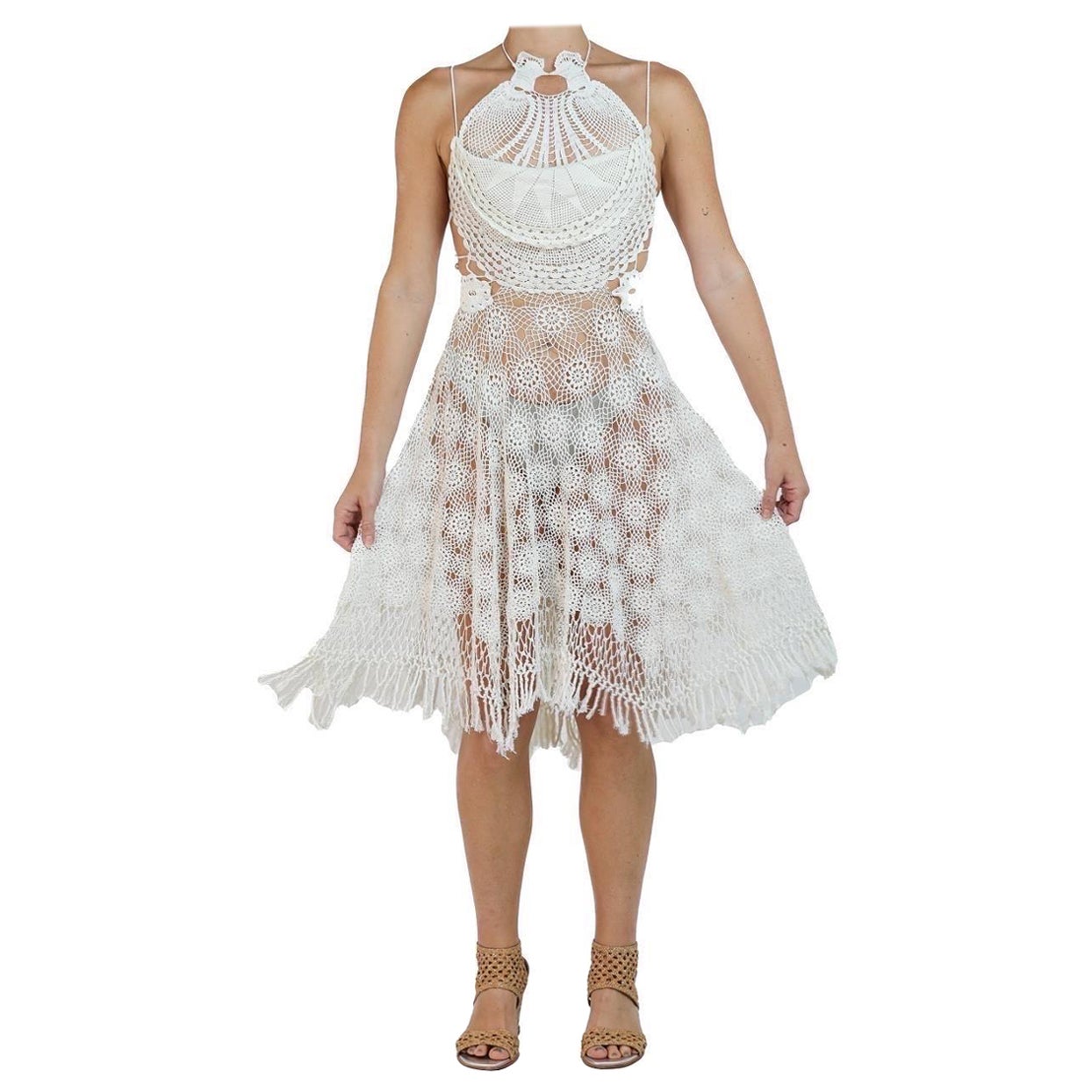 Morphew Collection White Cotton Crochet Lace Mini Dress Master For Sale
