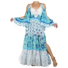 Morphew Atelier Blau & Weiß Baumwolle Organdy Spitze Detail Kleid mit Lagen von 30