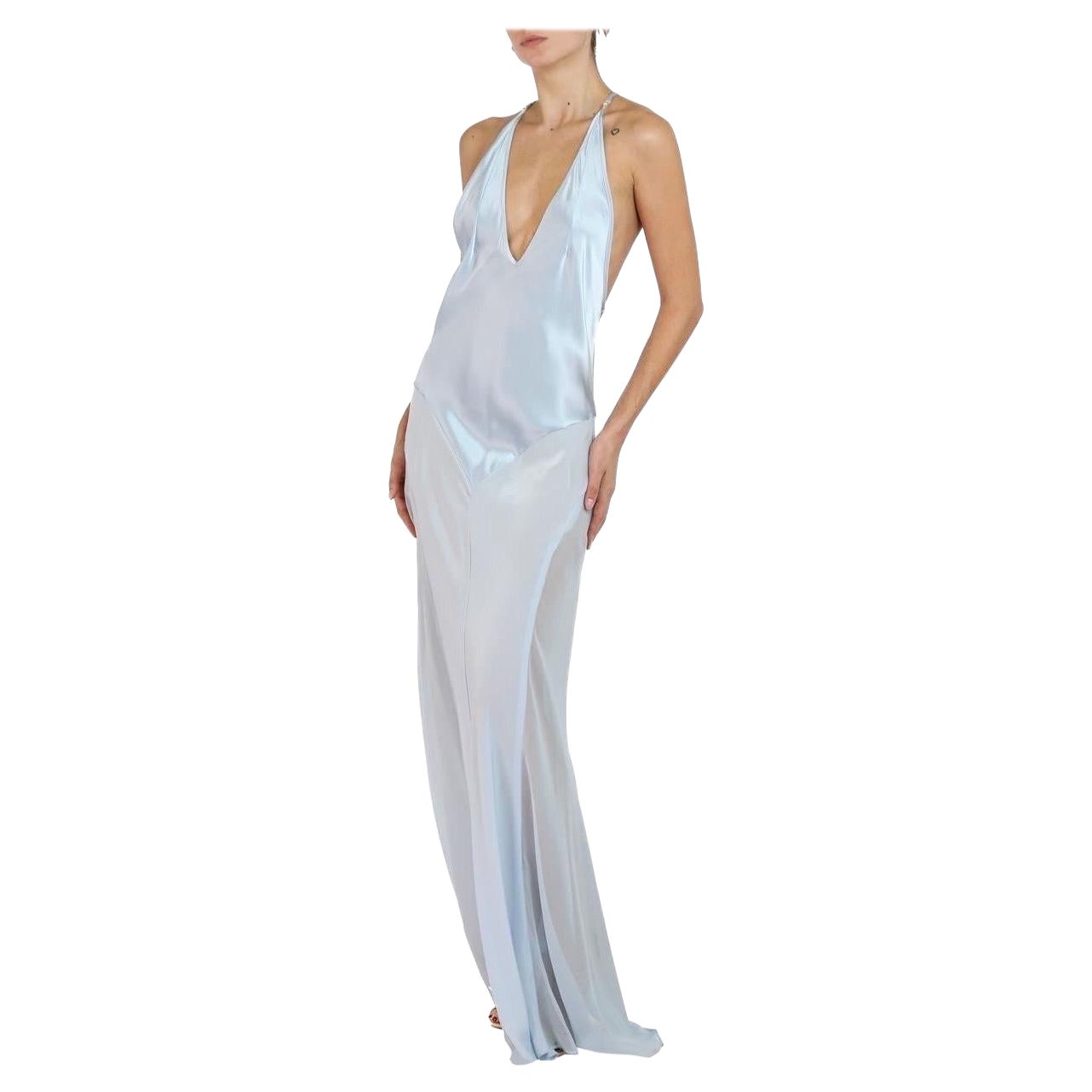 Morphew Collection Ice Blue Silk Charmeuse Bias Cut Slip Gown For Sale
