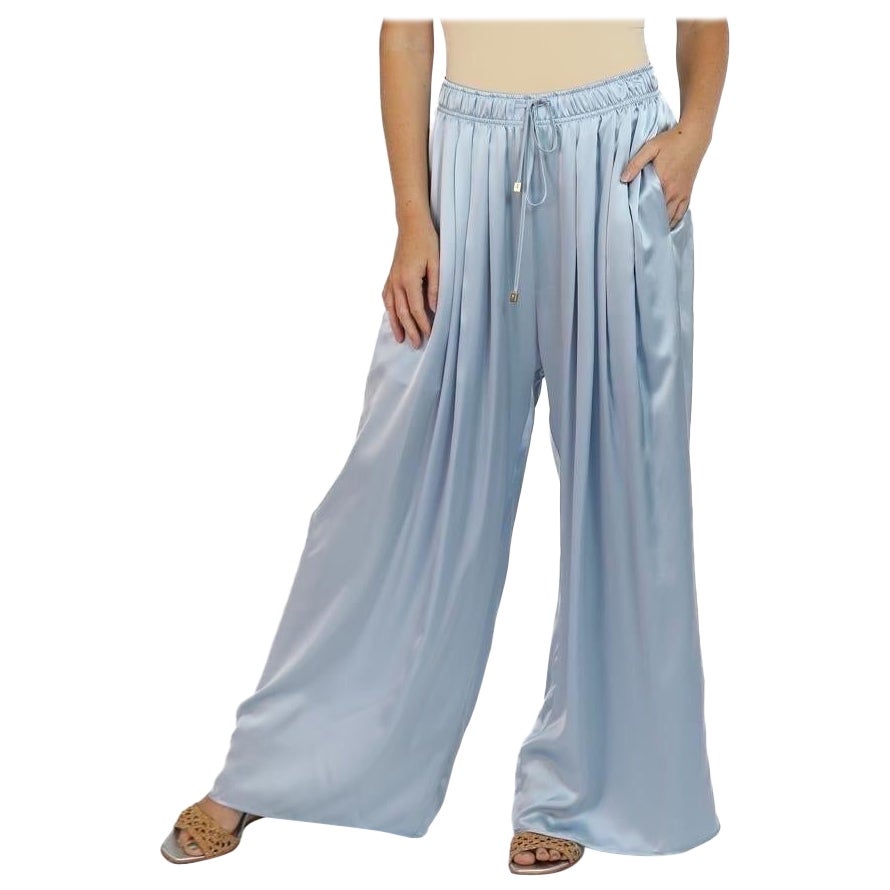 Morphew Collection Ice Blue Silk Charmeuse Oversized Box Pleat Pants For Sale