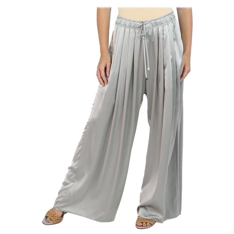 Morphew Collection Silver Silk Charmeuse Oversized Box Pleat Pants For Sale