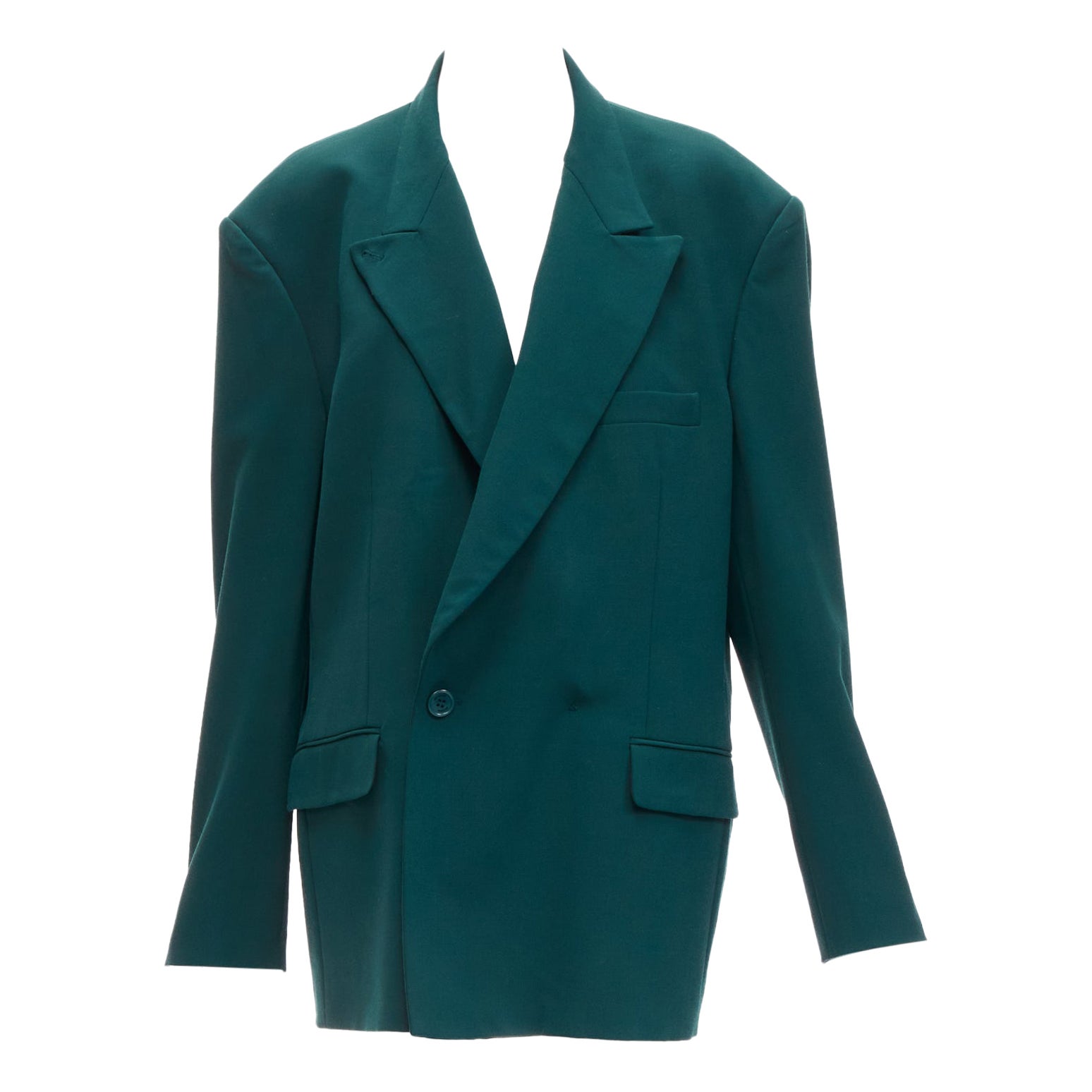 VETEMENTS 2019 forest green logo patch back oversized double-breasted blazer XS For Sale