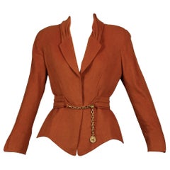 Vintage THIERRY MUGLER Structured Belted Chain Burnt Orange Wool Jacket