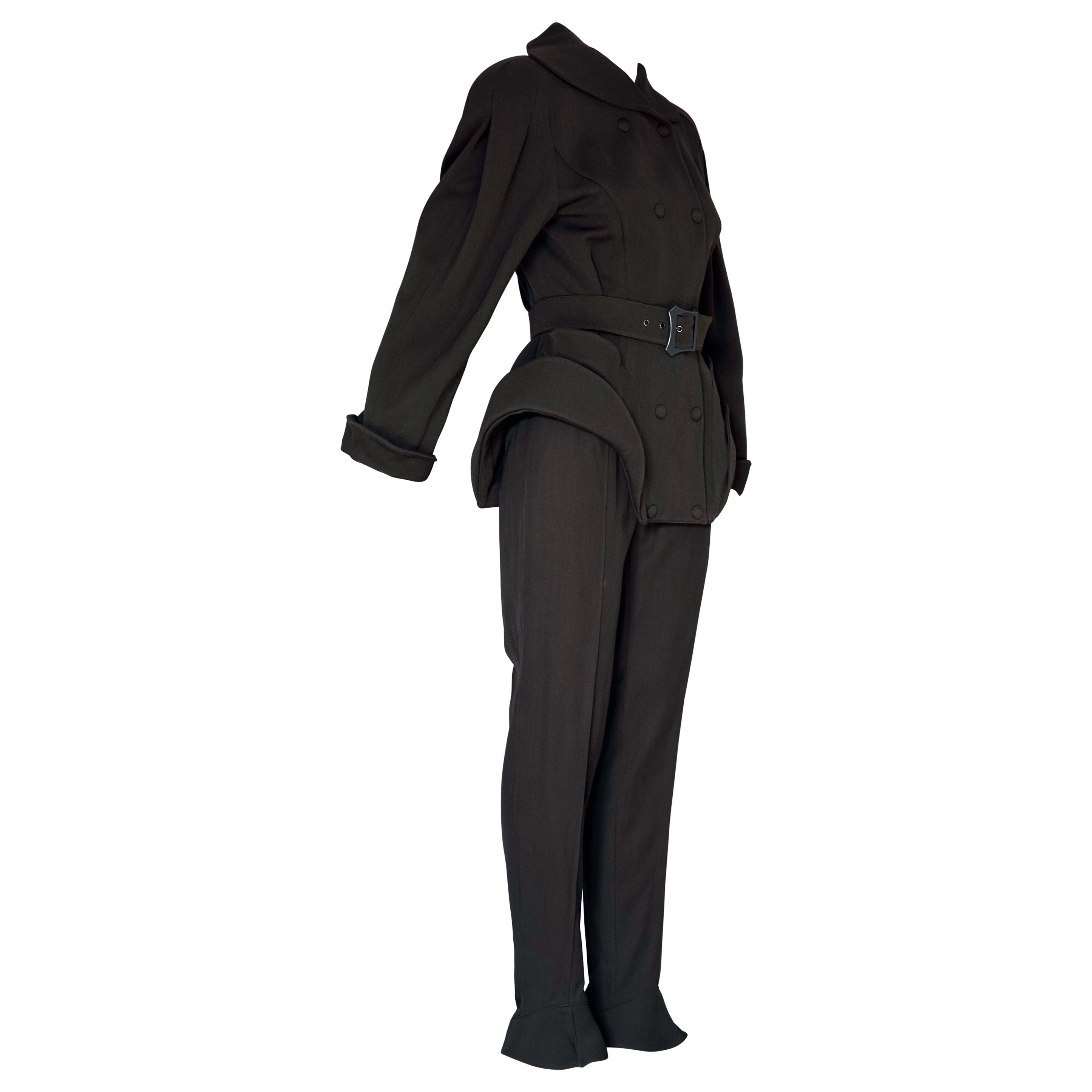 Vintage RARE THIERRY MUGLER Space Age Sculptural Belted Jacket Trouser Suit
