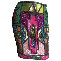 Todd Oldham Vintage Stain Glass Sequin Skirt