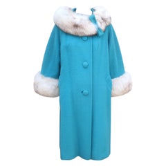 Retro Lilli Ann Aqua Blue Coat With Fox Fur Trim, C.1960