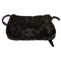 Runway Chanel Khaki Floral Suede Messenger Bag JaneFinds 2