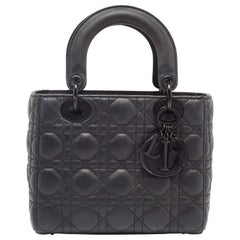 Dior Black Cannage Matte Leather Small Lady Dior Tote