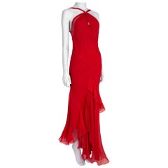 Dior by John Galliano Spring 2004 Red Bias Cut Silk Chiffon Dress