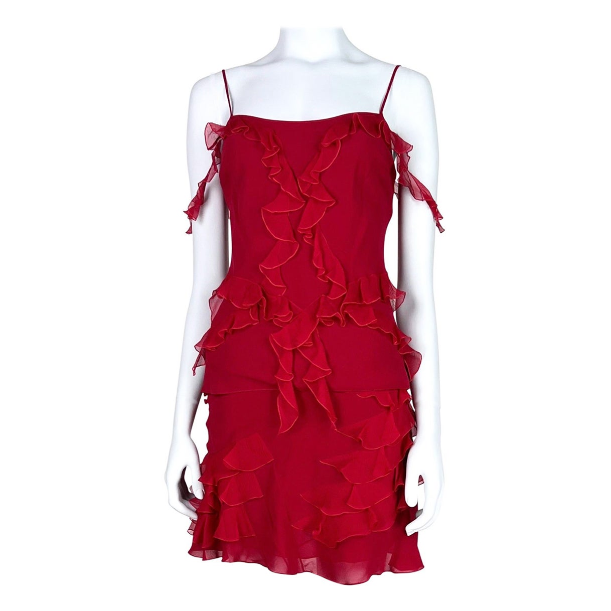 Dior by John Galliano Fall 2004 Red Ruffled Silk Set