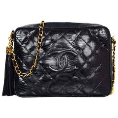 Chanel Vintage Navy Lizard Skin CC Camera Crossbody Bag GHW