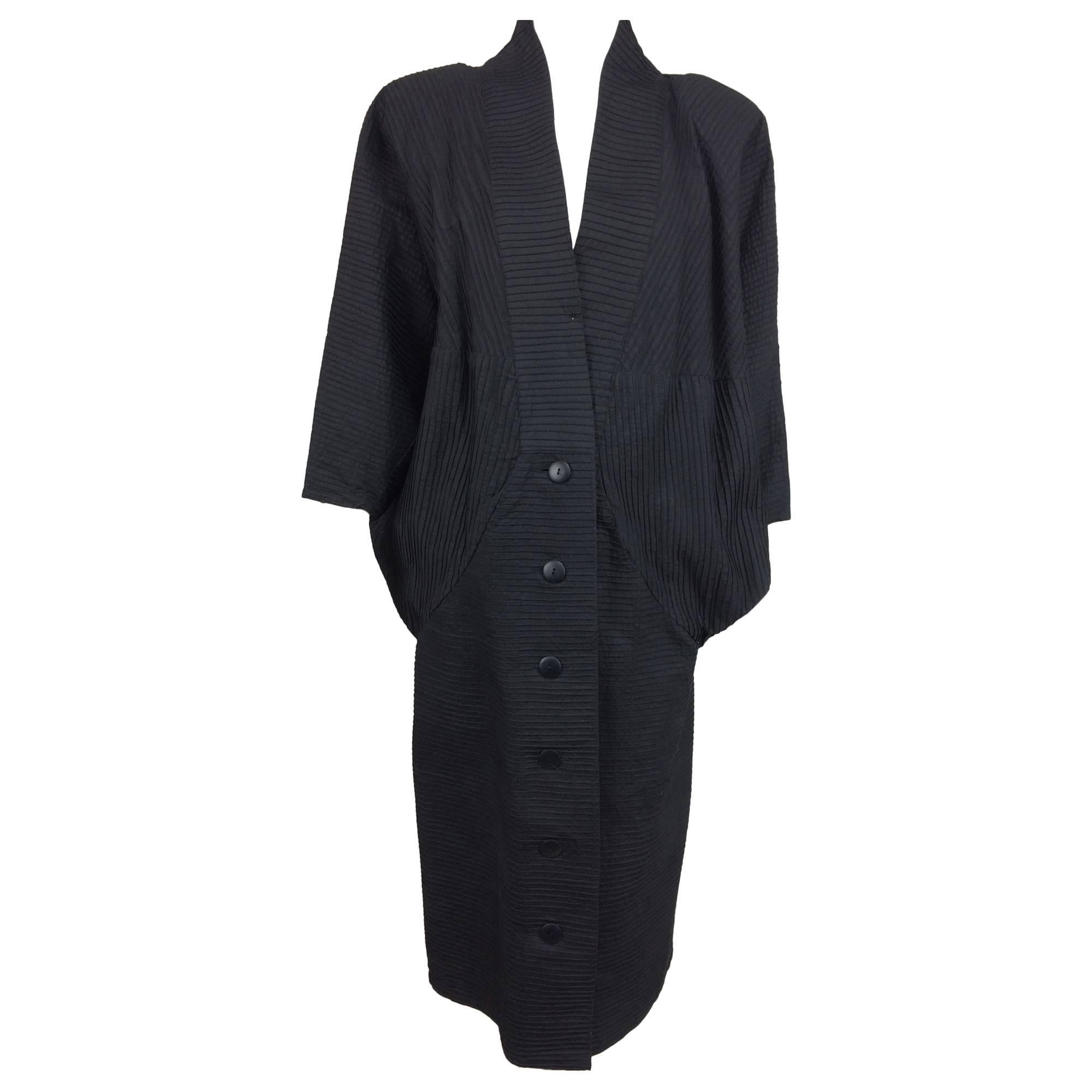 Twins Armoire Boutique Black pin tucked cotton bat wing coat 1980s