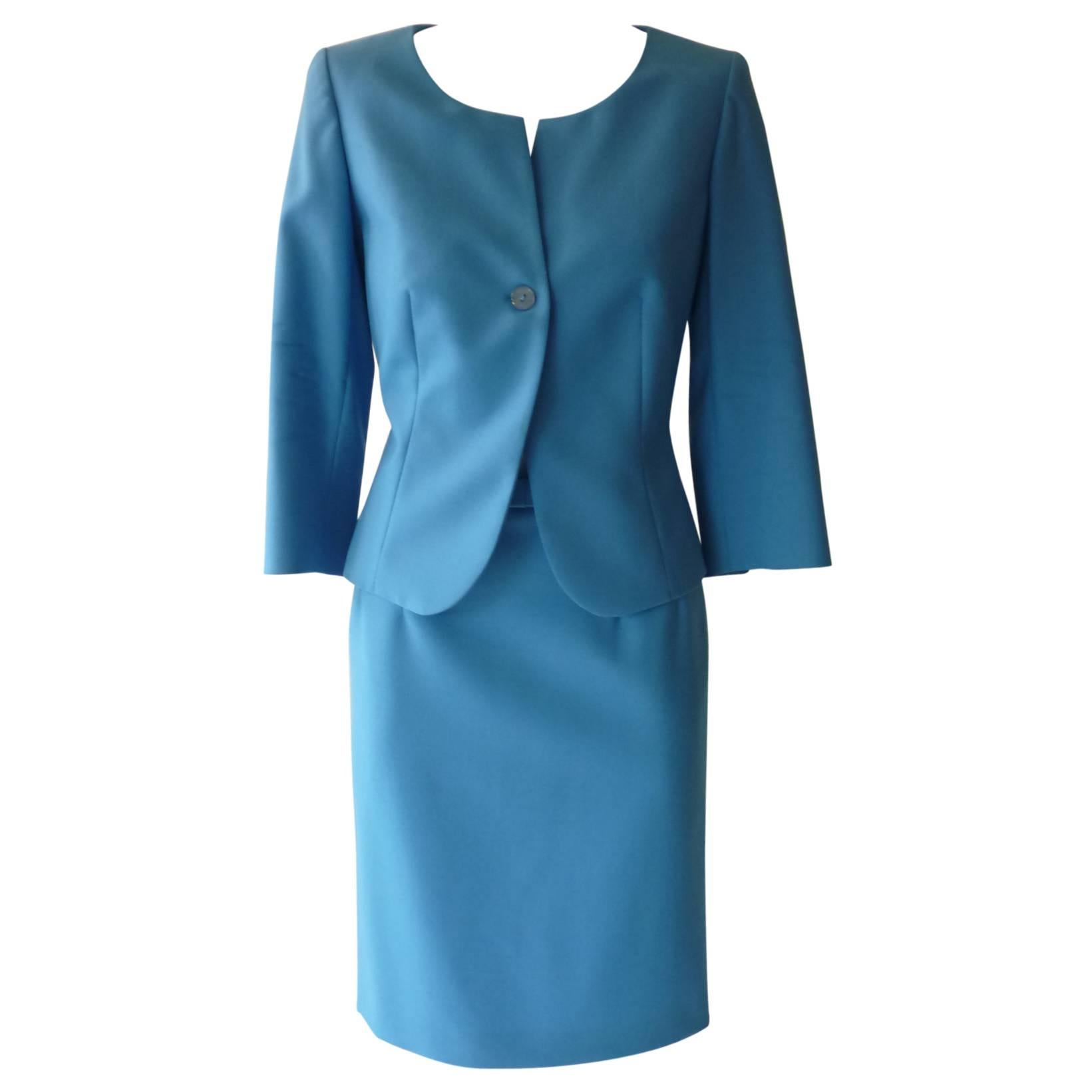 Georges Rech Aqua Blue Wool and Mohair Skirt Suit