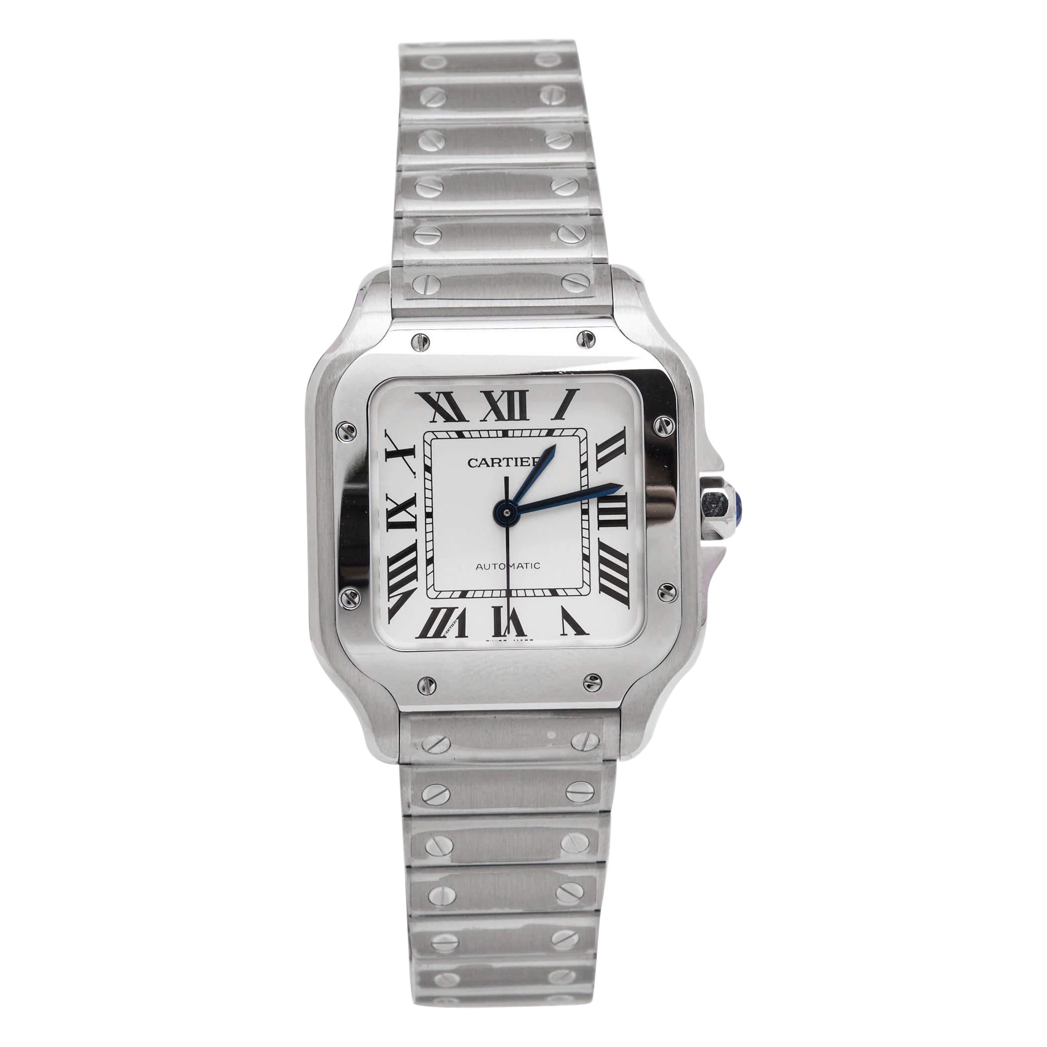 Cartier Silver Opaline Stainless Steel Santos WSSA0010 Women's Wristwatch 35.1 m