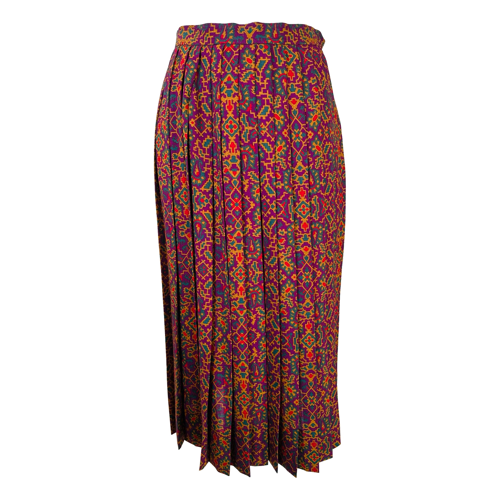 Vintage Yves Saint Laurent YSL Moorish print challis knife pleated skirt 1970s For Sale