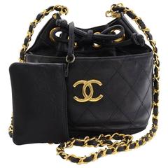 Vintage Chanel Black Quilted Leather Mini Bucket Shoulder Bag