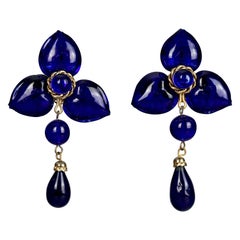 Vintage MOSCHINO Blue Glass Heart Dangling Earrings