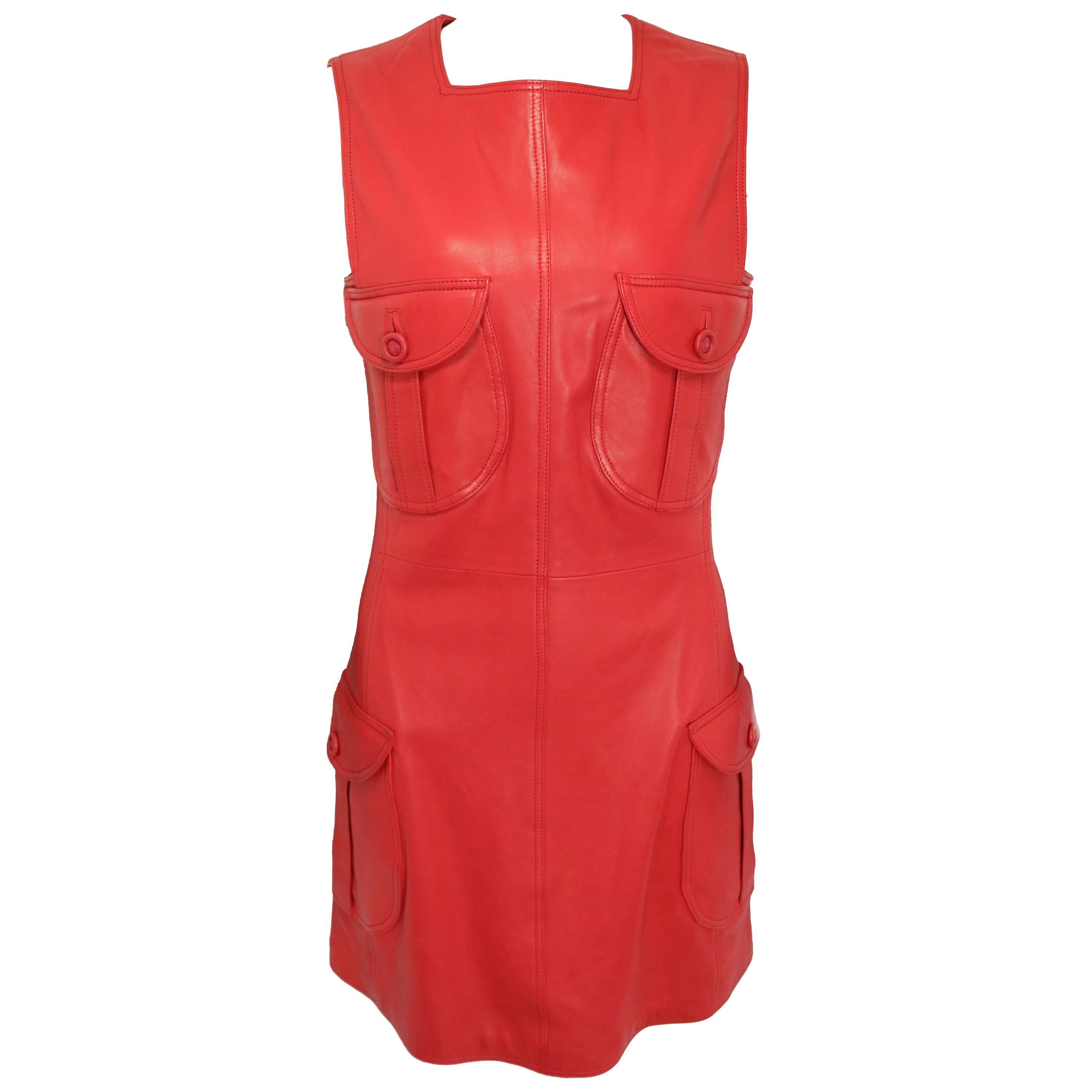 Iconic 90s Gianni Versace Red Leather Dress  For Sale