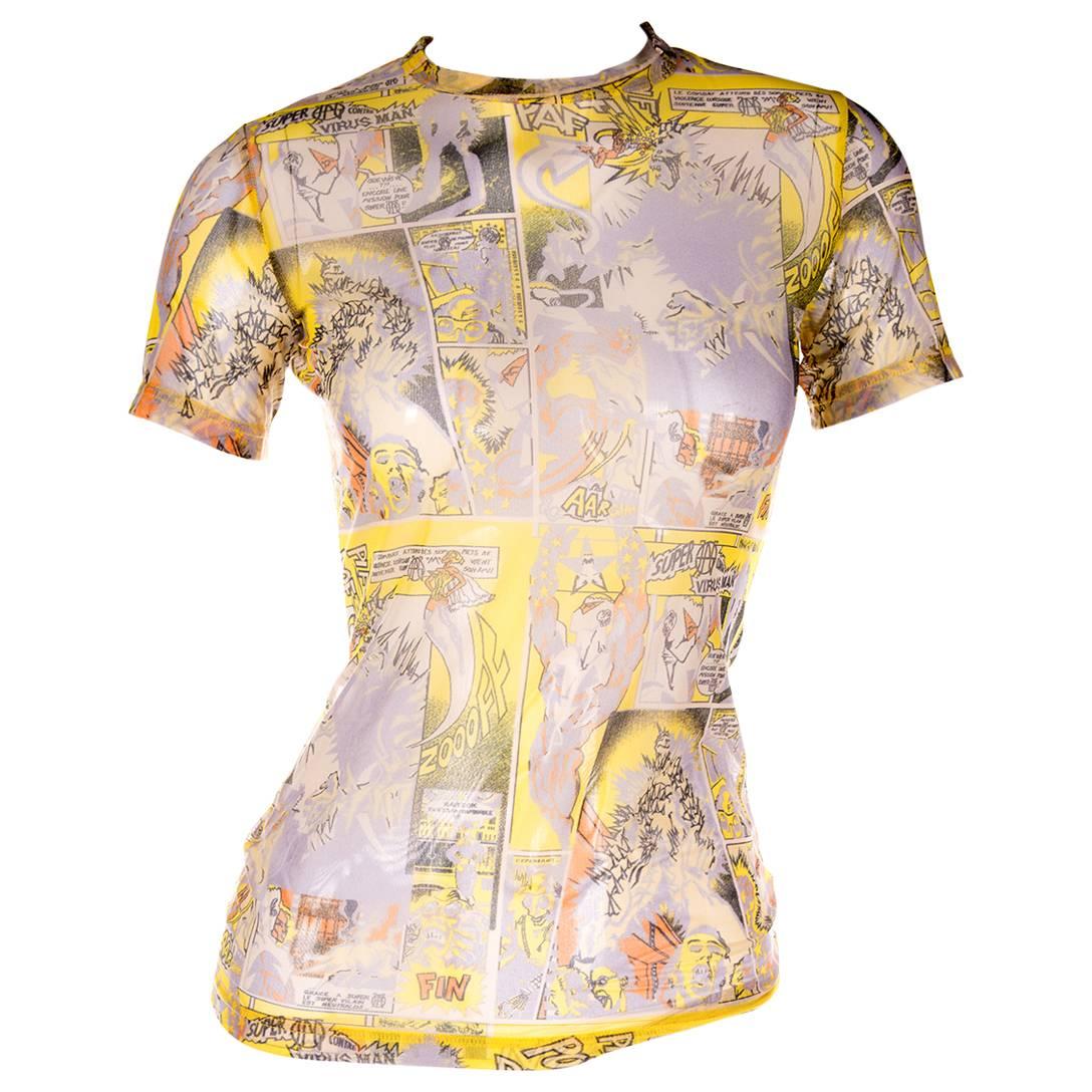 Jean Paul Gaultier 1995 "Virus Man" Sheer Comic Top For Sale