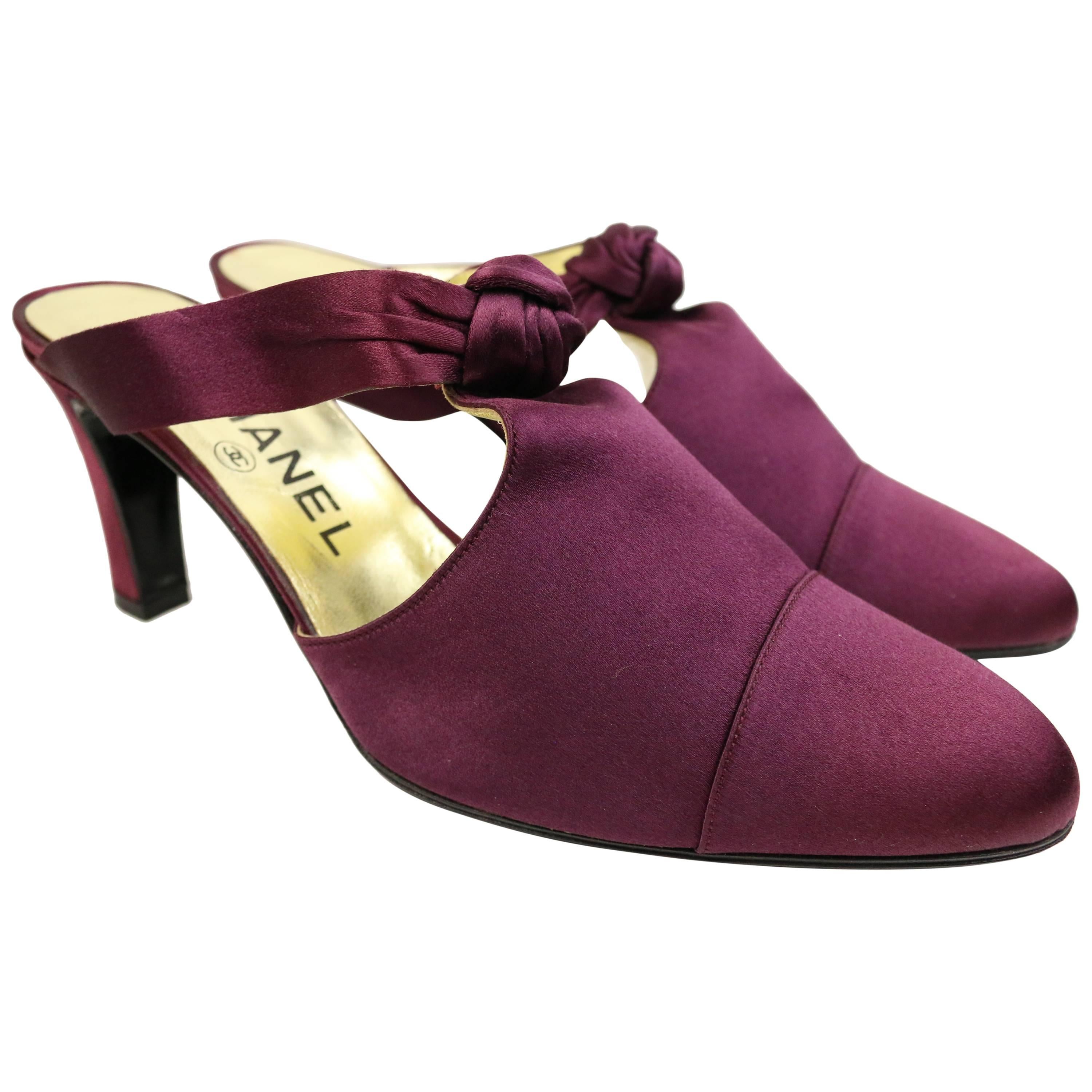 Chanel Purple Satin Shoes For Sale