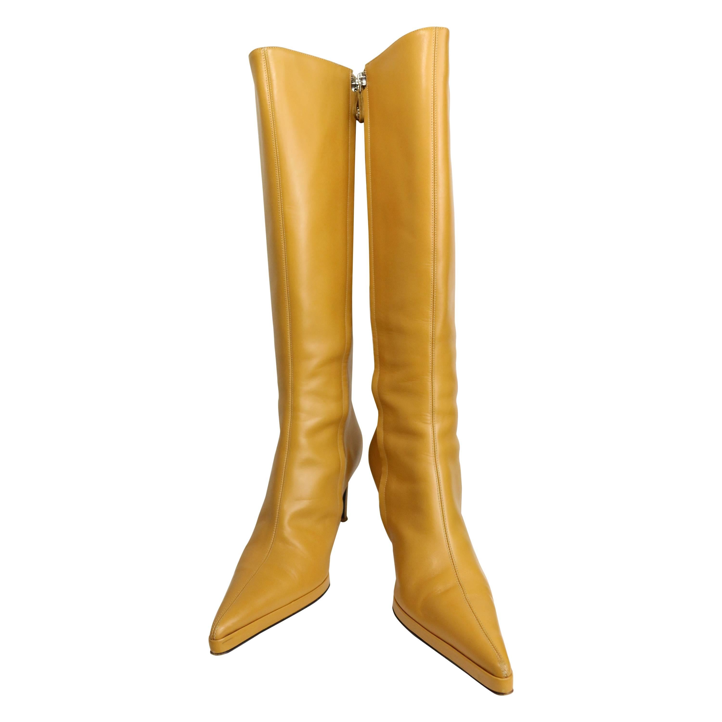 Gianni Versace Camel Leather Long Boots 